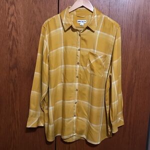 Ava & Viv Size 2X Mustard Plaid Shirt Button Up Top Blouse Pocket Tunic